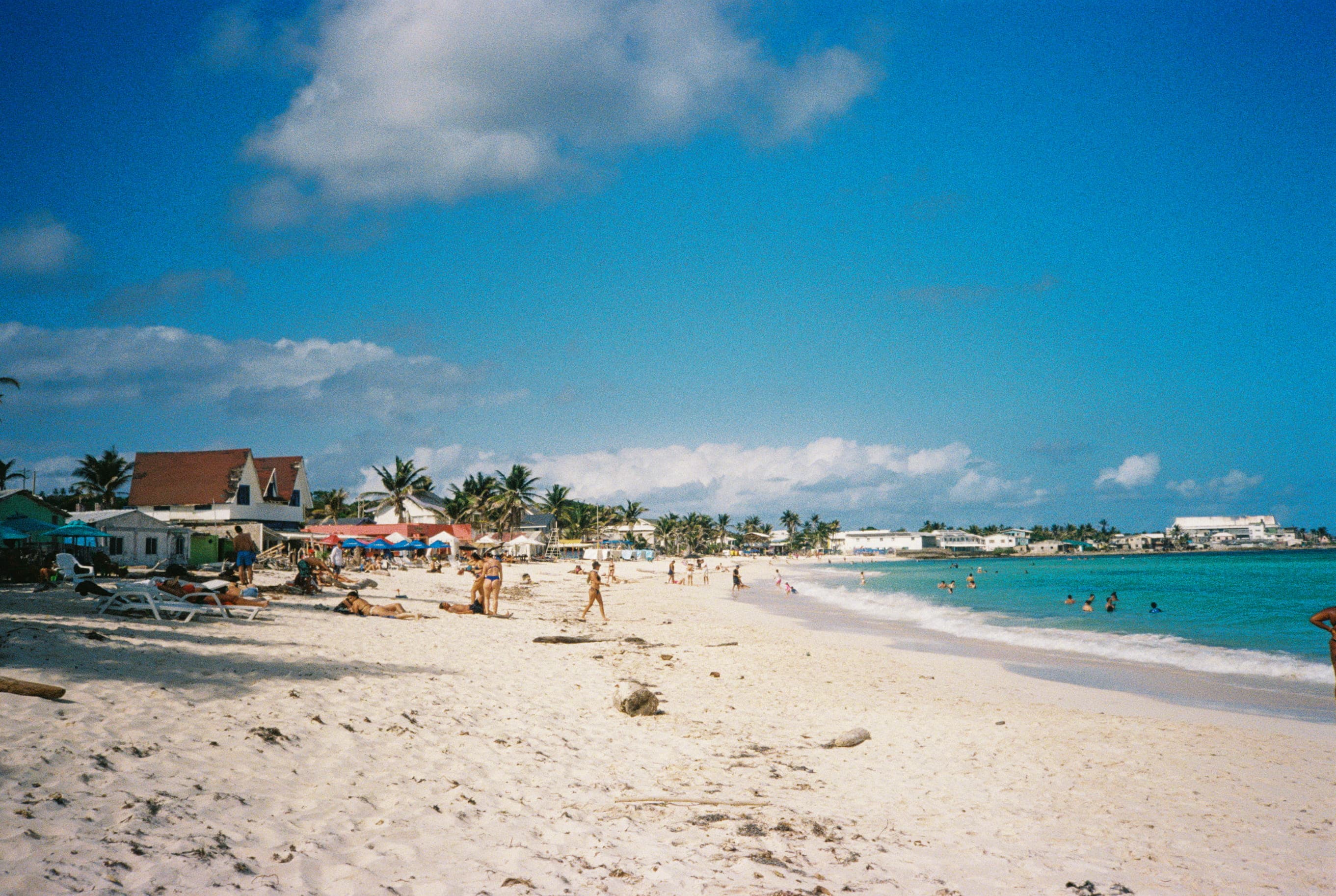 Beach in san andres with light s bright and and a clear blue sea.