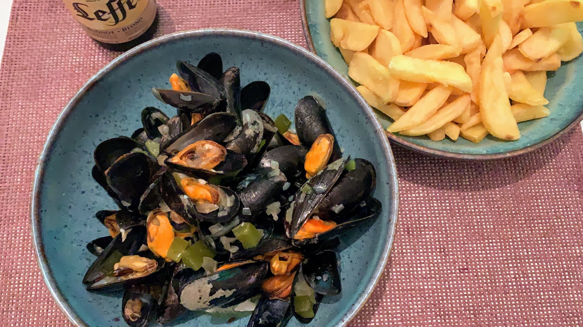moules frites picture with Leffe beer